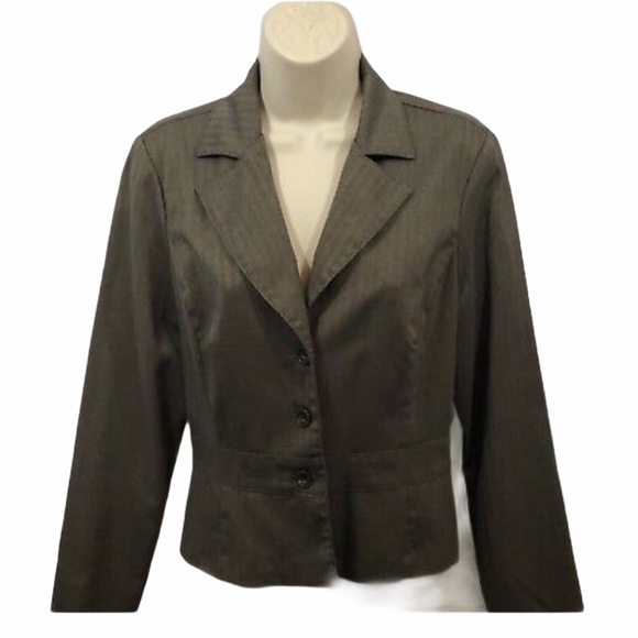 M.K.M. Designs Women’s M Work Blazer Gray/Tan Jacket Button Down Long Sleeves - Picture 1 of 8